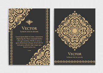 Gold and black vintage greeting card. Luxury vector ornament template. Great for invitation, flyer, menu, brochure, postcard, background, wallpaper, decoration, packaging or any desired idea