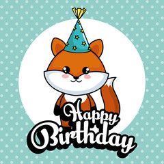 happy birthday card with cute fox