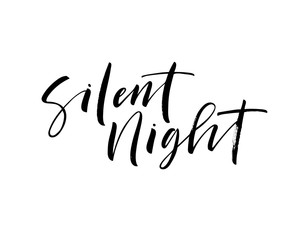 Silent night card. Hand drawn brush style modern calligraphy. Vector illustration of handwritten lettering. 