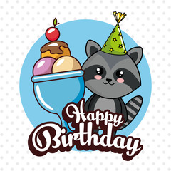 happy birthday card with cute raccoon
