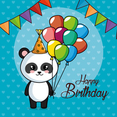 Fototapeta premium happy birthday card with panda bear