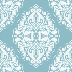 Blue and white damask vector seamless pattern, wallpaper. Elegant classic texture. Luxury ornament. Royal, Victorian, Baroque elements. Great for fabric and textile, wallpaper, or any desired idea.