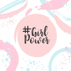 Girl power text Cute card with motivational slogan Pop style trendy pastel poster. Girly print Vector illustartion