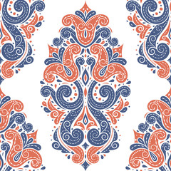 Beautiful blue and orange floral seamless pattern. Vintage vector, paisley elements. Traditional,Turkish, Indian motifs. Great for fabric and textile, wallpaper, packaging or any desired idea.