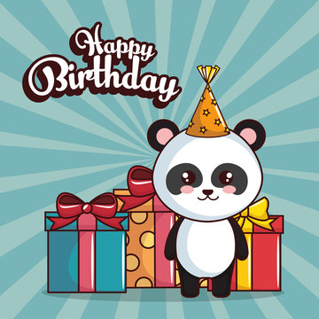 happy birthday card with panda bear