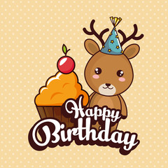 happy birthday card with cute reindeer