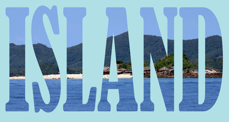 Inscription Island on a background of a sea landscape and a tropical island.