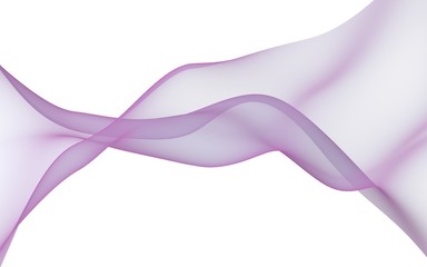 Abstract purple wave. Blue scarf. Bright purple ribbon on white background. Abstract smoke. Raster air background. Vertical image orientation. 3D illustration