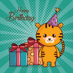 happy birthday card with cute tiger
