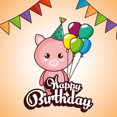 happy birthday card with cute pig