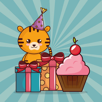 happy birthday card with cute tiger