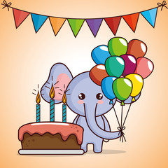 Obraz na płótnie Canvas happy birthday card with cute elephant