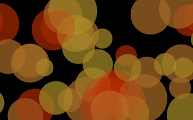 Multicolored translucent circles on a dark background. Orange tones. 3D illustration