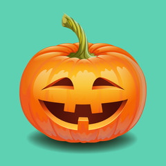 Halloween pumpkin face - crazy smile and wink Jack o lantern, autumn holidays banner. Jack o lantern icon emotion. Vector illustration.