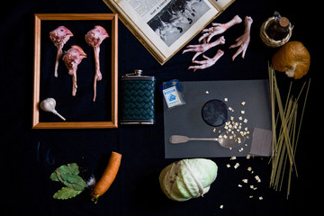 soup mix with recipe book on the black board