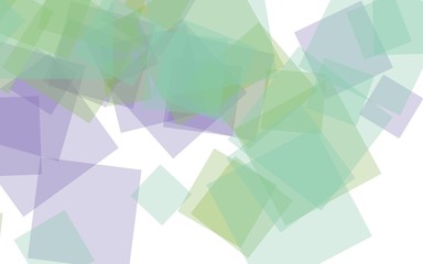 Multicolored translucent squares on white background. Green tones. 3D illustration