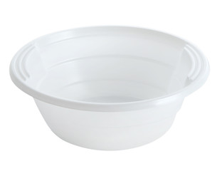 white plastic soup bowl on white background with curve -ready to work
