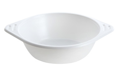 white plastic soup bowl on white background with curve -ready to work