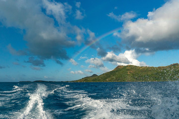 sailing in bora bora french polynesia rainbow panorama
