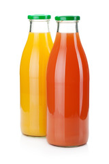 Orange and grapefruit juice bottles