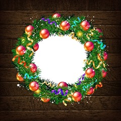 Fototapeta na wymiar Christmas wreath on wooden background.