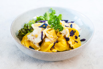 Tortellini Ham Sauce with ham and Parmesan cheese