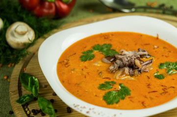 Soup with vegetables and seafood