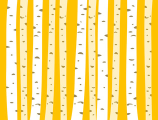 Autumn aspen grove, seamless tileable background pattern. Birch or aspen trees with yellow leaves. Vector illustration.