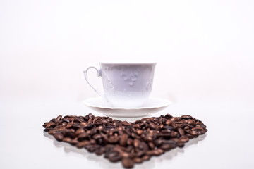 Heart laid out of coffee beans