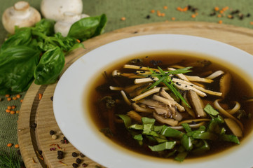 Soup with shiitake, miso and greens
