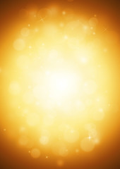 Naklejka premium Złote promienie blask światła z bokeh elegancki pokaz na scenie abstrakcyjne tło. Pył iskrzy tło.