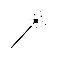 Vector Magic Wand Icon, Black Pictogram Isolated, Magical Shining.