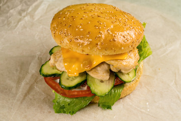Hamburger with chicken and vegetables