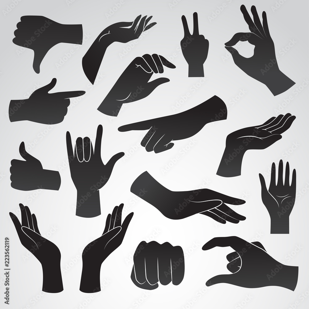 Wall mural Collection of hand gesture icons. Vector art.