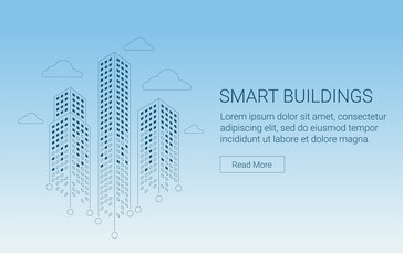 Obraz premium Smart building and city concept design for real estate, investment, architecture and construction companies. Suitable for website headers and social media posts.