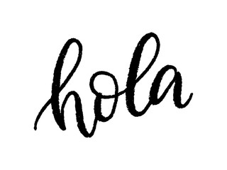 Hola word lettering. Spanish text hello phrase. Hand drawn brush calligraphy. © barrirret
