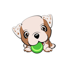 English bulldog. Vector cartoon style drawing of a playful puppy playing with a tennis ball.