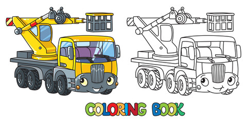 Funny telescopic boom lift car. Coloring book © passengerz
