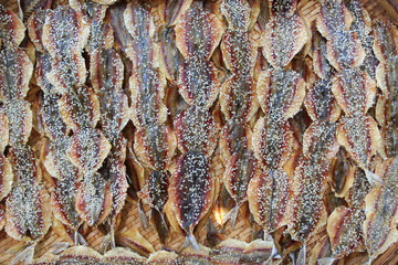 Yellow stripe scad, Dried fish in the market, thai food