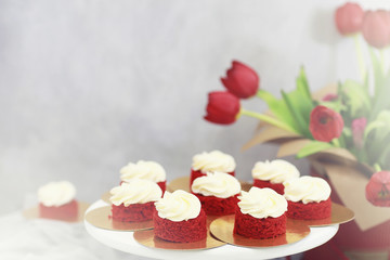 Beautiful festive cake biscuit with different creams