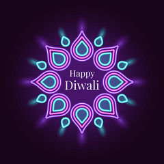 Happy Diwali, banner in bright Neon style
