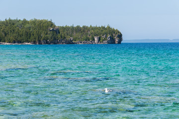 Bruce Peninsula shoreline at Cyprus Lake National Park Ontario on a sunny day