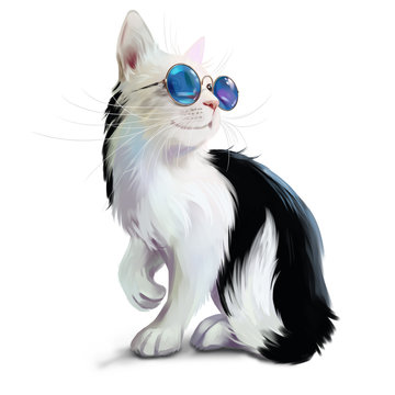 Black And White Cat With Glasses