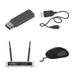 Vector illustration of laptop and device icon. Set of laptop and server stock symbol for web.