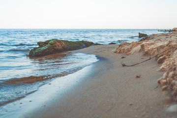  Sea. Water. A blue wave. Rest on the beach. Calm sea.