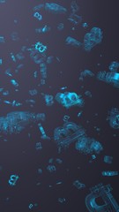 Digital currency symbol Bitcoin on a dark background. Fall of bitcoin. Cryptocurrency graph on virtual screen. Business, Finance and technology concept. 3D illustration