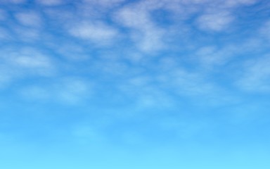 Naklejka na ściany i meble The bright sky in the morning. Blue sky background with white clouds. Cumulus white clouds in the clear blue sky. 3D illustration