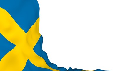The flag of Sweden. Official state symbol of the Kingdom of Sweden. A blue field with a yellow Scandinavian cross that extends to the edges of the flag. 3d illustration