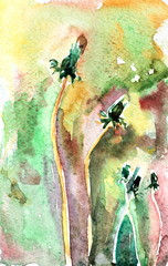 watercolor dandelions on colorful background