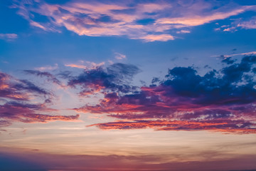  Beautiful sunset. Sunset over the city. Skyscrapers. Multicolored sky. Clouds.